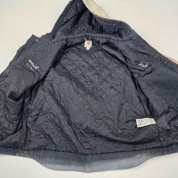 Carhartt Jacket Mens Large Brown Hooded Duck Active Quilted Workwear Distressed - Picture 11 of 16